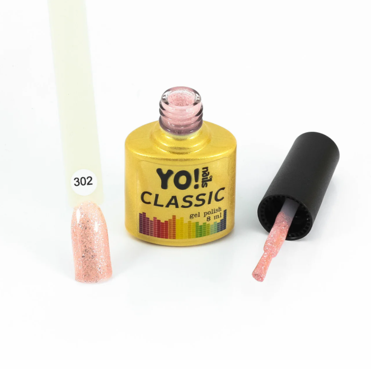Гель-лак Yo!Nails Classic Gel Polish №302 тілесний напівпрозорий зі срібним гліттером 8 мл