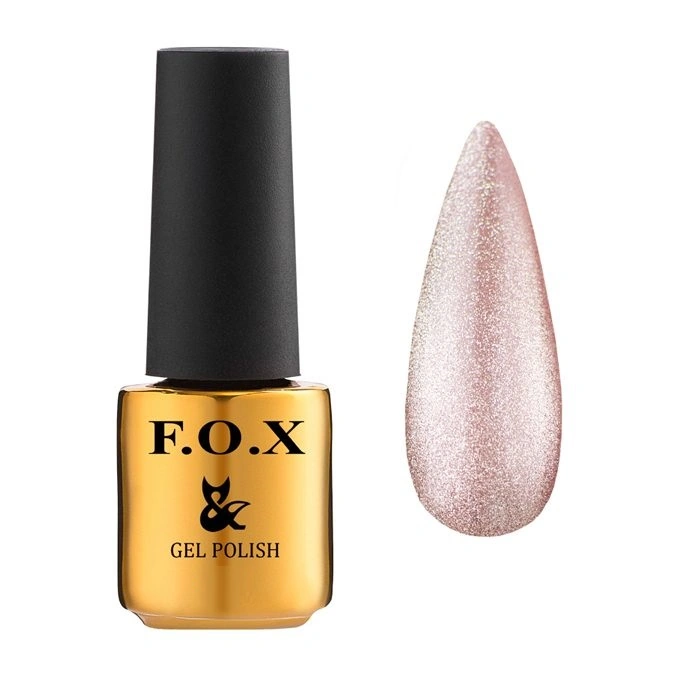 Гель-лак котяче око FOX Gel-Polish Gold Crystal Cat Eye 001 рожеве латте, шиммер 6 мл
