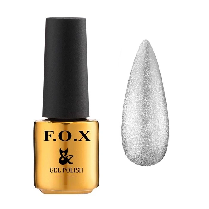 Гель-лак котяче око FOX Gel-Polish Gold Crystal Cat Eye 002 срібло, шиммер 6 мл