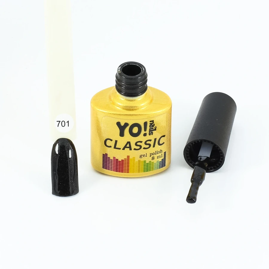 Гель-лак Yo!Nails Classic Gel Polish №701 чорний із дрібним срібним шиммером 8 мл