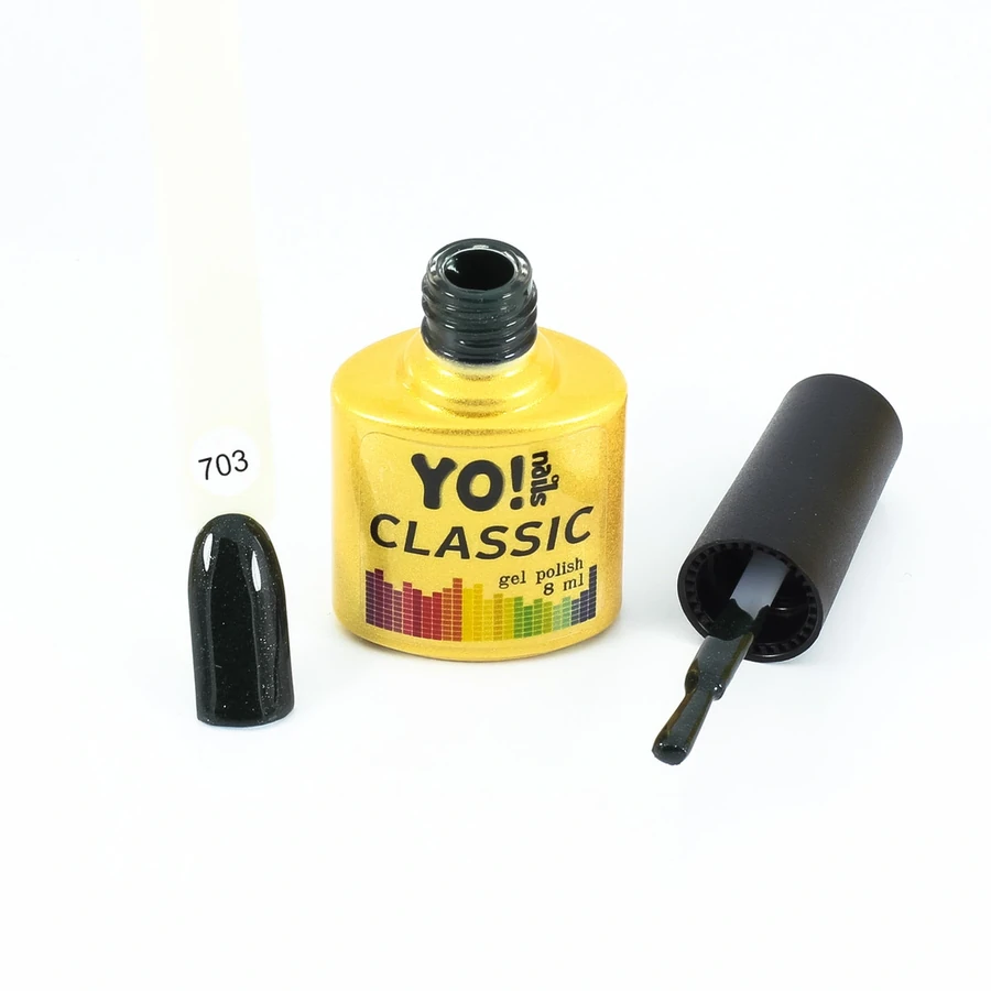 Гель-лак Yo!Nails Classic Gel Polish №703 темно-зелений з дрібним срібним шиммером 8 мл