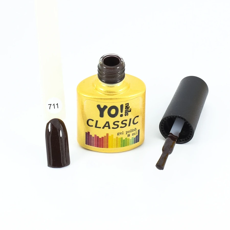 Гель-лак Yo!Nails Classic Gel Polish №711 гіркий шоколад із дрібним срібним шиммером 8 мл