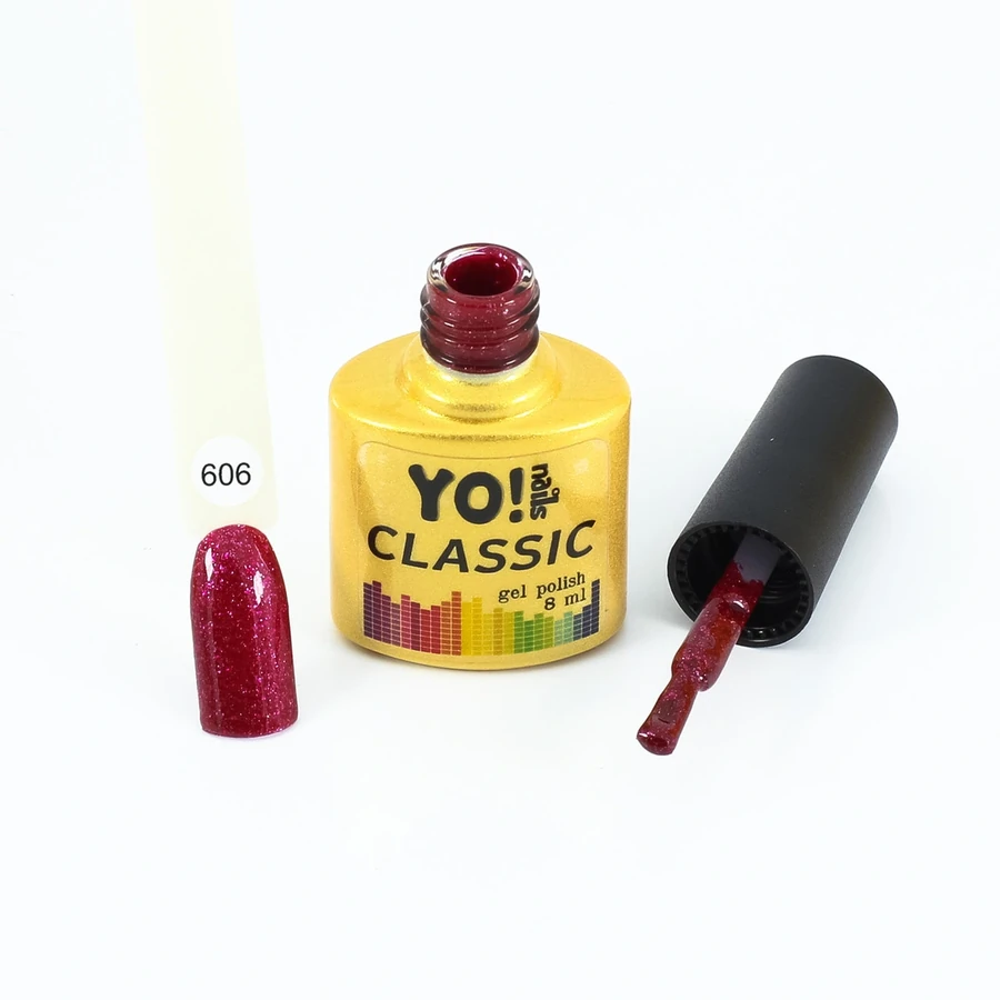 Гель-лак Yo!Nails Classic Gel Polish №606 червоно-рожевий із великим срібним шиммером 8 мл