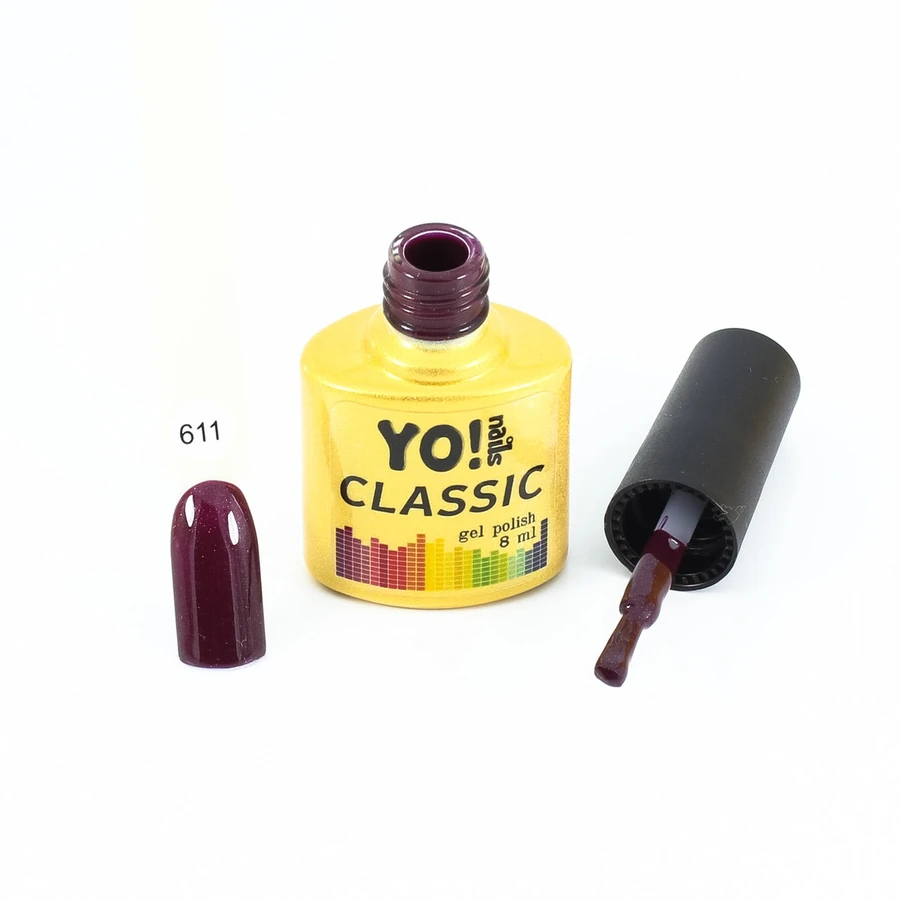 Гель-лак Yo!Nails Classic Gel Polish №611 марсала з дрібним срібним шиммером 8 мл