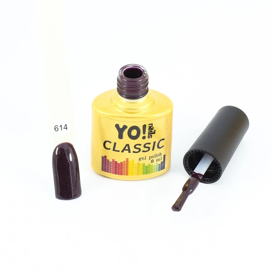 Гель-лак Yo!Nails Classic Gel Polish №614 колір чорносливу з дрібним срібним шиммером 8 мл