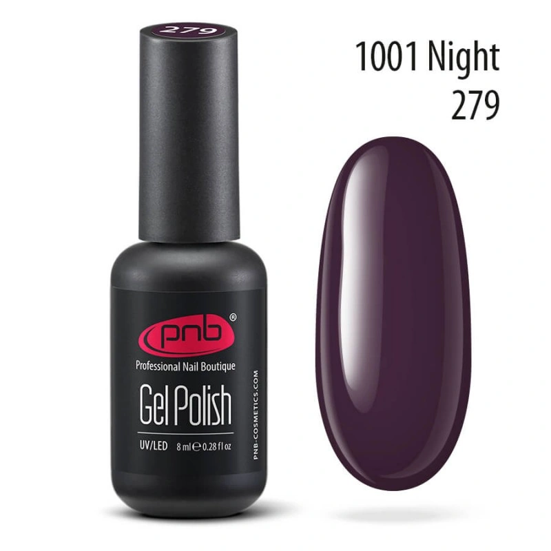 Гель-лак PNB №279 1001 Night темно-сливовий, емаль 8 мл