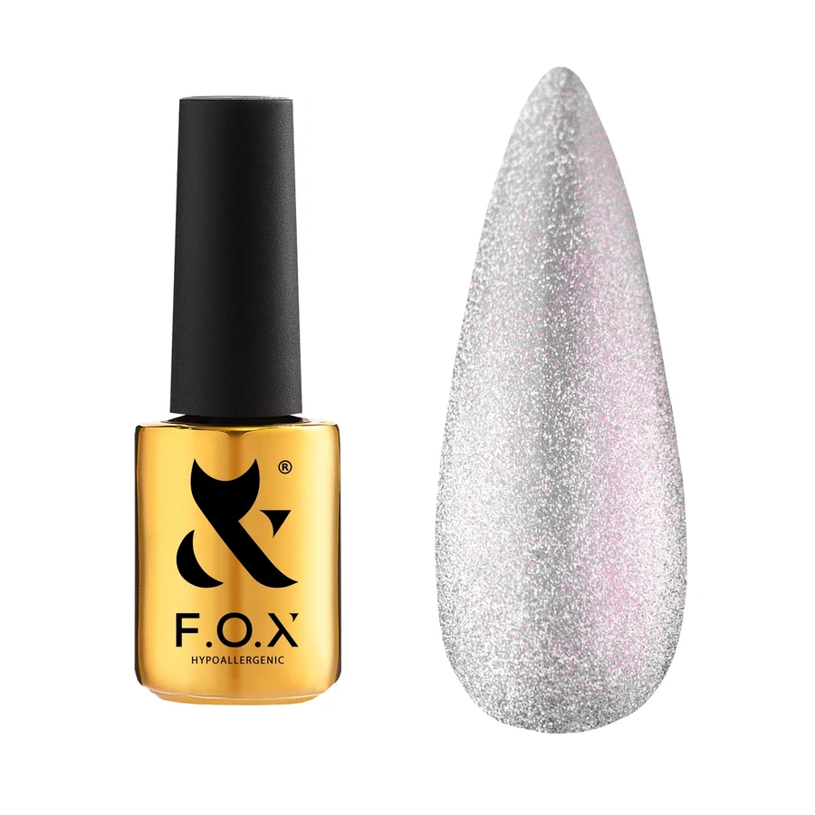 Гель-лак FOX Gel Polish Deja Vu Сat Eye № 001 срібло з рожевим відблиском, хамелеон, котяче око 7 мл