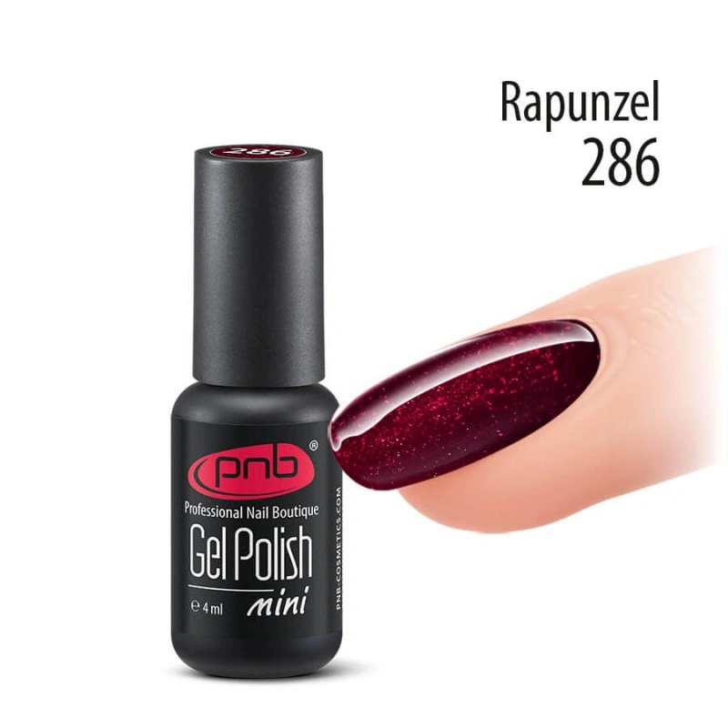 Гель-лак PNB Mini №286 Rapunzel кармінний червоний, шиммер 4 мл