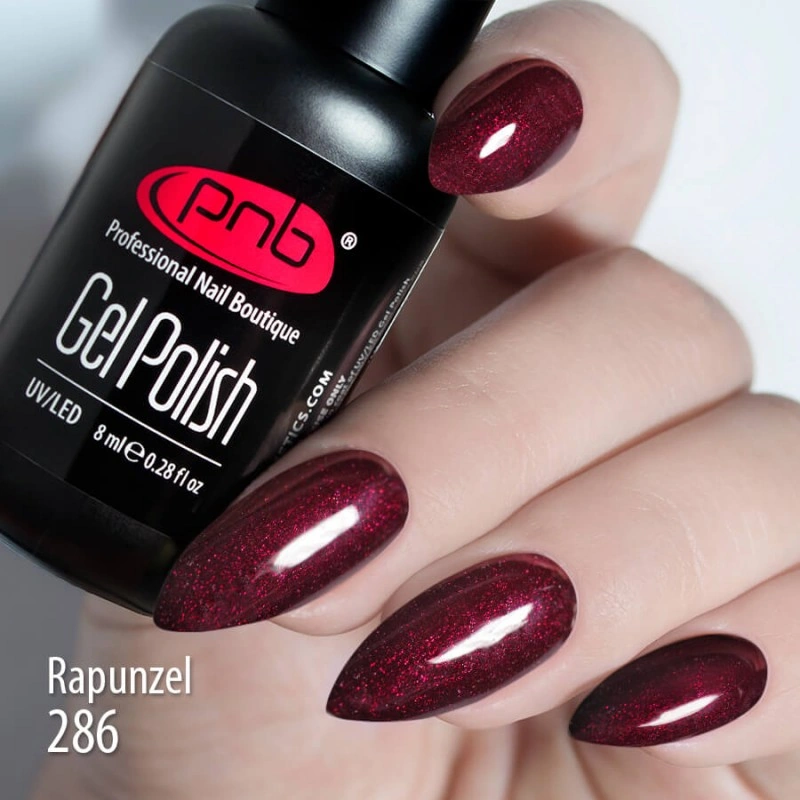 Гель-лак PNB Mini №286 Rapunzel кармінний червоний, шиммер 4 мл
