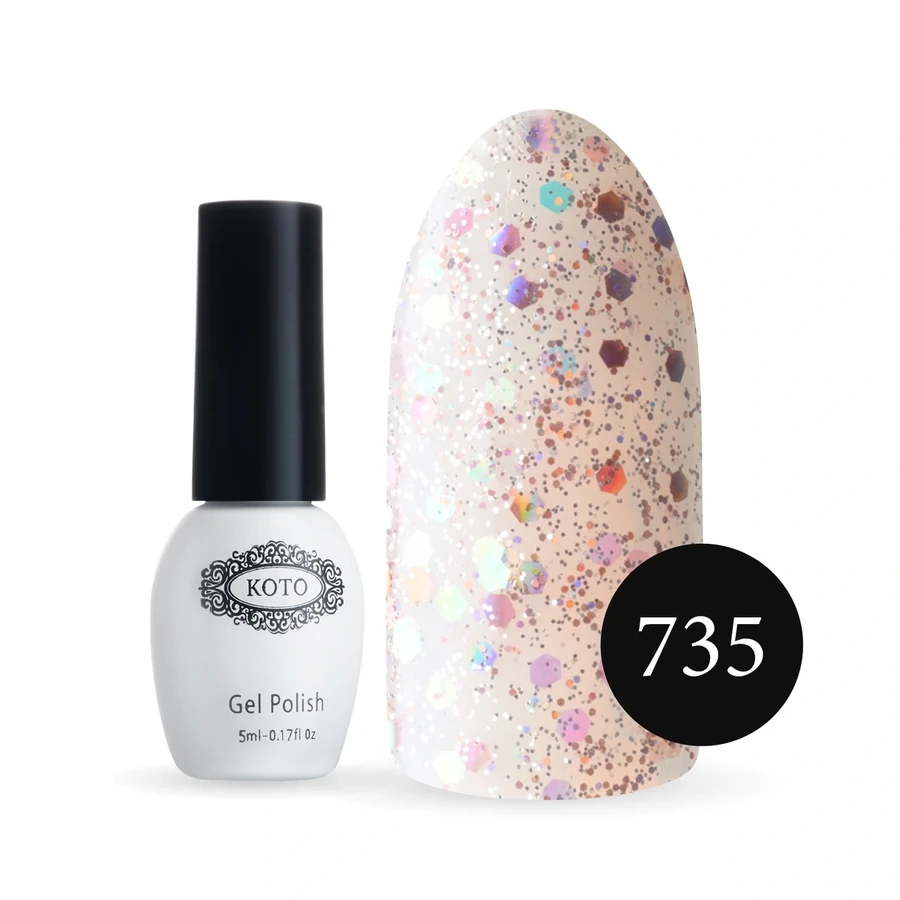 Гель-лак Koto Gel Polish №735 прозорий з рожевими та голографічними блискітками 5мл
