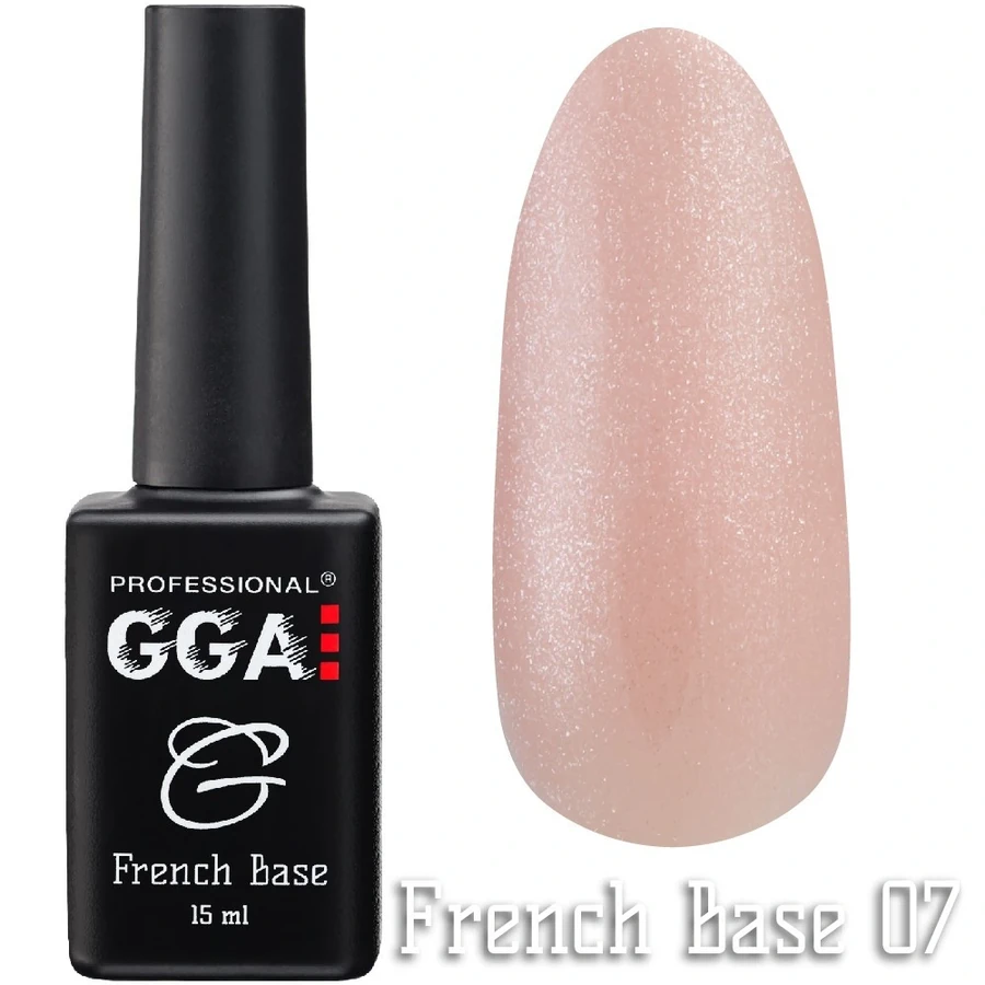 Френч каучукова база GGA Professional French Base № 07 бежево-рожевий з дрібним шиммером, емаль 15 мл