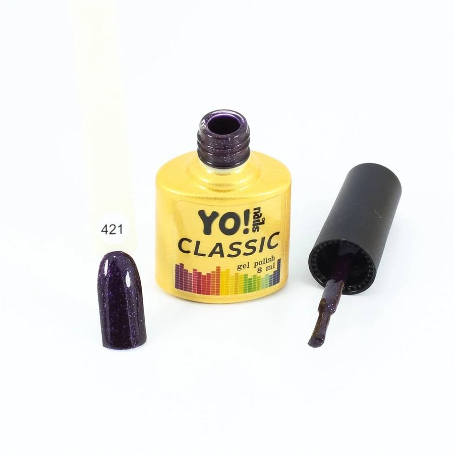 Гель-лак Yo!Nails Classic Gel Polish №421 класичний фіолетовий, темний, з великим срібним шиммером 8 мл