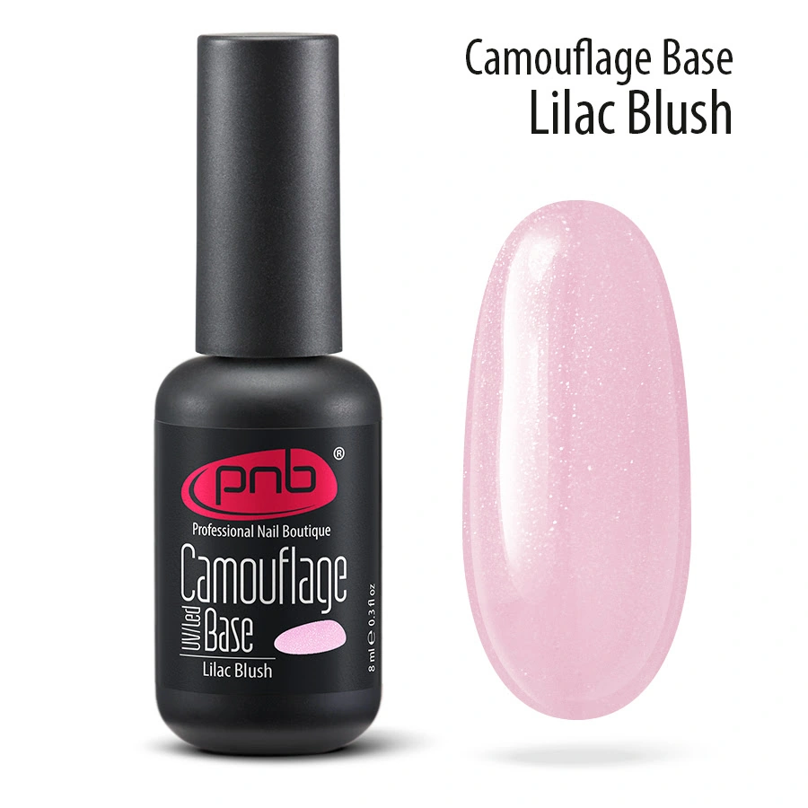 Камуфлююча каучукова база PNB UV/LED Camouflage Base Lilac Blush холодний рожевий, шиммер 8 мл