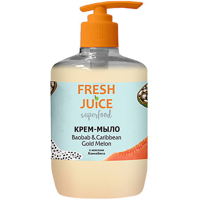 Крем-мило Fresh Juice Рідке крем-мило Superfood Baobab & Caribbean Gold Melon з маслом канабісу 460 мл