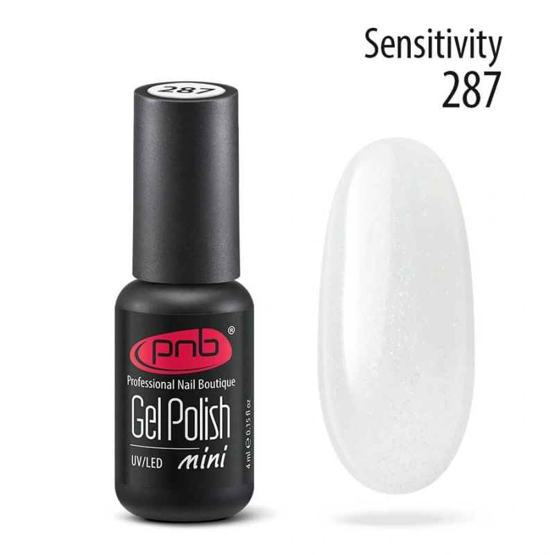 Гель-лак PNB Mini №287 Sensitivity перловий білий, шиммер 4 мл