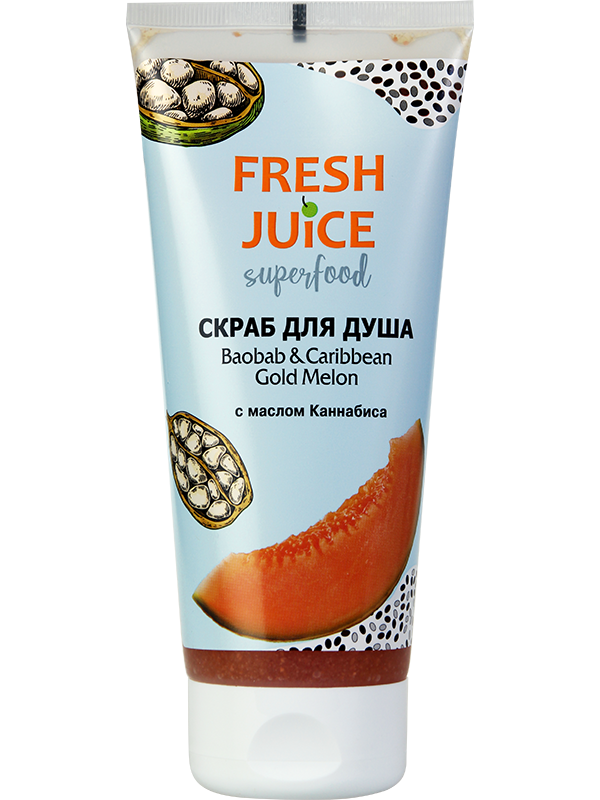 Скраб для душу Fresh Juice Скраб для душу Superfood Baobab & Caribbean Gold Melon з олією Канабіс 200 мл