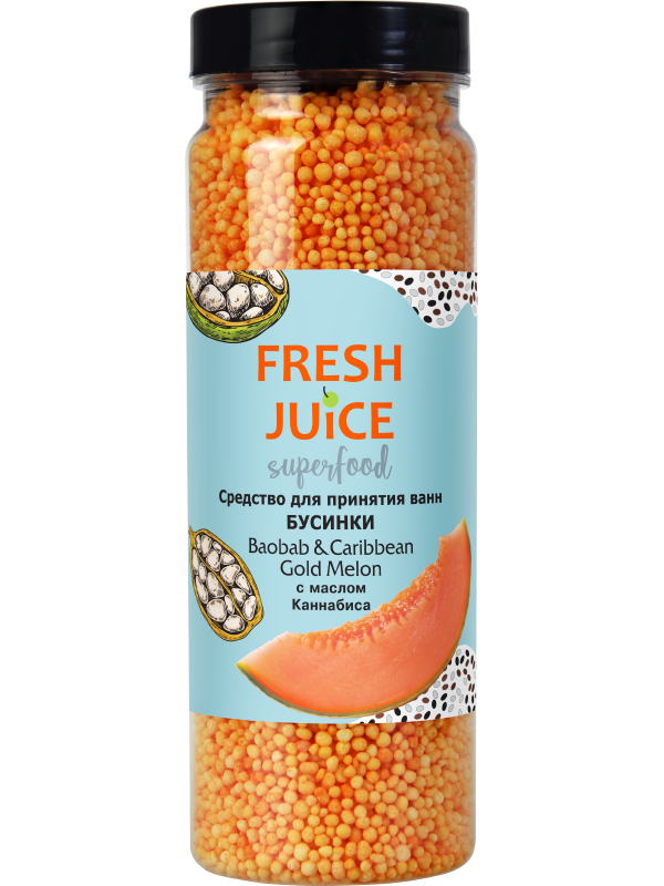 Засіб для прийняття ванн Fresh Juice Засіб для ванн Superfood Baobab & Caribbean Gold Melon з олією Каннабіса 450 г