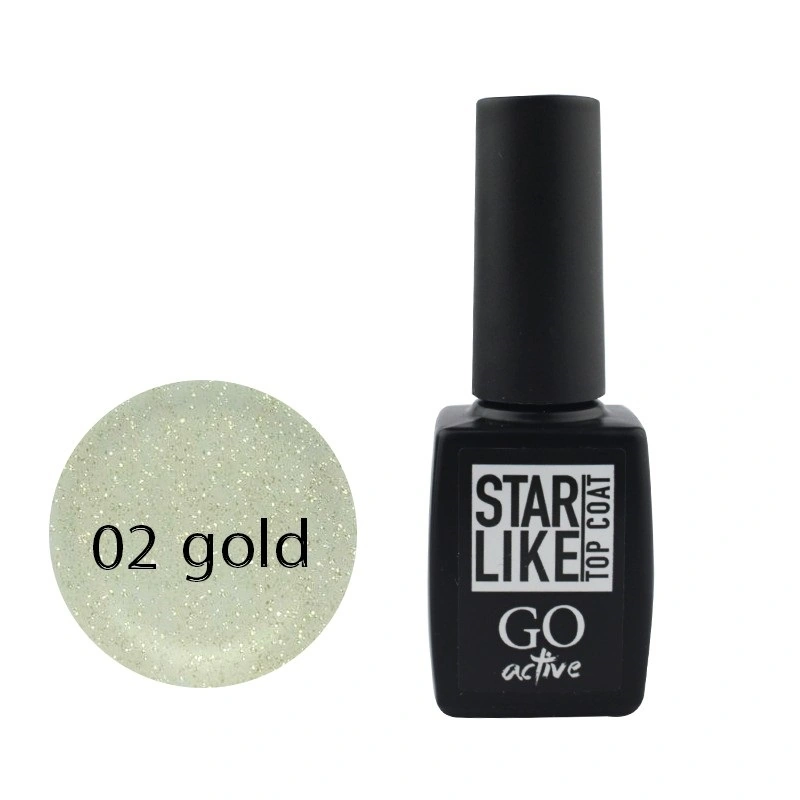 Верхнє покриття із золотистим шиммером GO Active Starlike Top Coat Gold 02 без липкого шару 10 мл