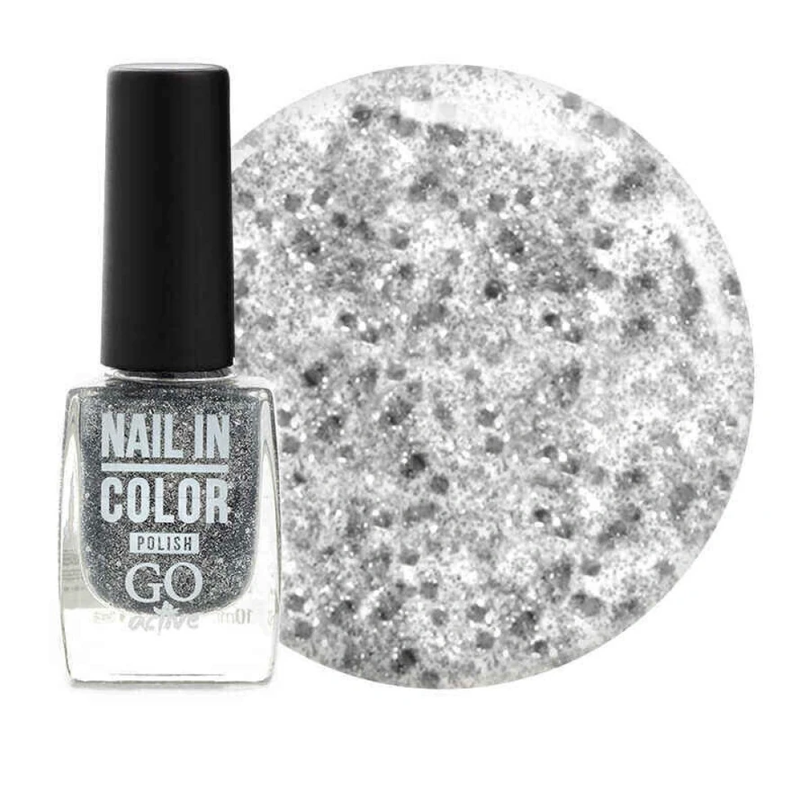 Лак для нігтів GO Active Nail in Color №24 прозорий, зі великими та дрібними сріблястими блискітками 10 мл