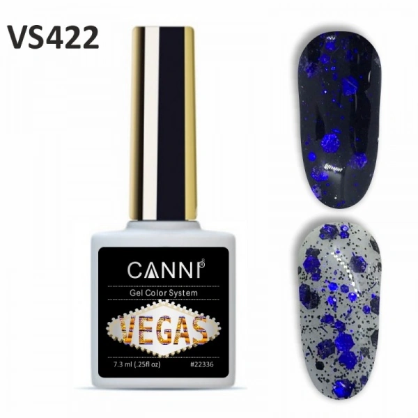 Гель-лак Canni Gel Polish Vegas №422 чорний-фіолетовий, глітер 7,3 мл