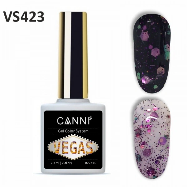 Гель-лак Canni Gel Polish Vegas №423 рожевий-смарагдовий, гліттер 7,3 мл