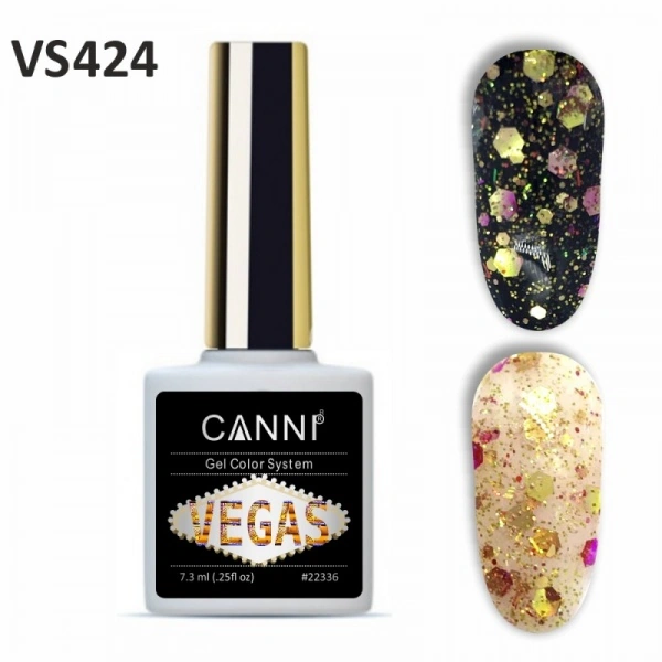 Гель-лак Canni Gel Polish Vegas №424 рожевий-золото, глітер 7,3 мл