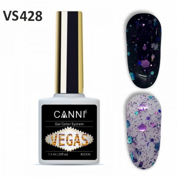Гель-лак Canni Gel Polish Vegas №428 бузковий-смарагдовий, гліттер 7,3 мл