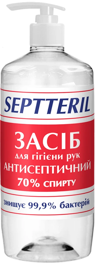 Засіб для гігієни рук Elfa Pharm Septteril Антисептичний засіб для гігієни рук 1000 мл (насос) 70% спирту