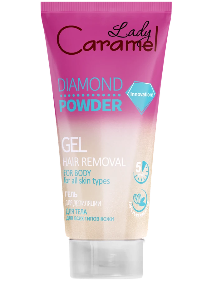 Гель для депіляції всіх типів шкіри Lady Caramel Diamond Powder Gel Hair Removal з діамантовими пігментами 150 мл