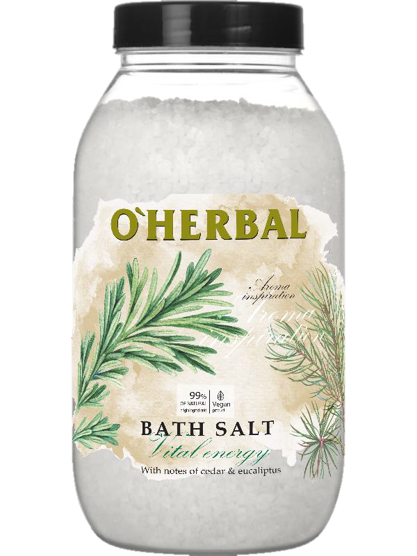 Сіль для ванн з оліями кедра та евкаліпту OHerbal Bath Salt Aroma Inspiration Vital energy 1100 г