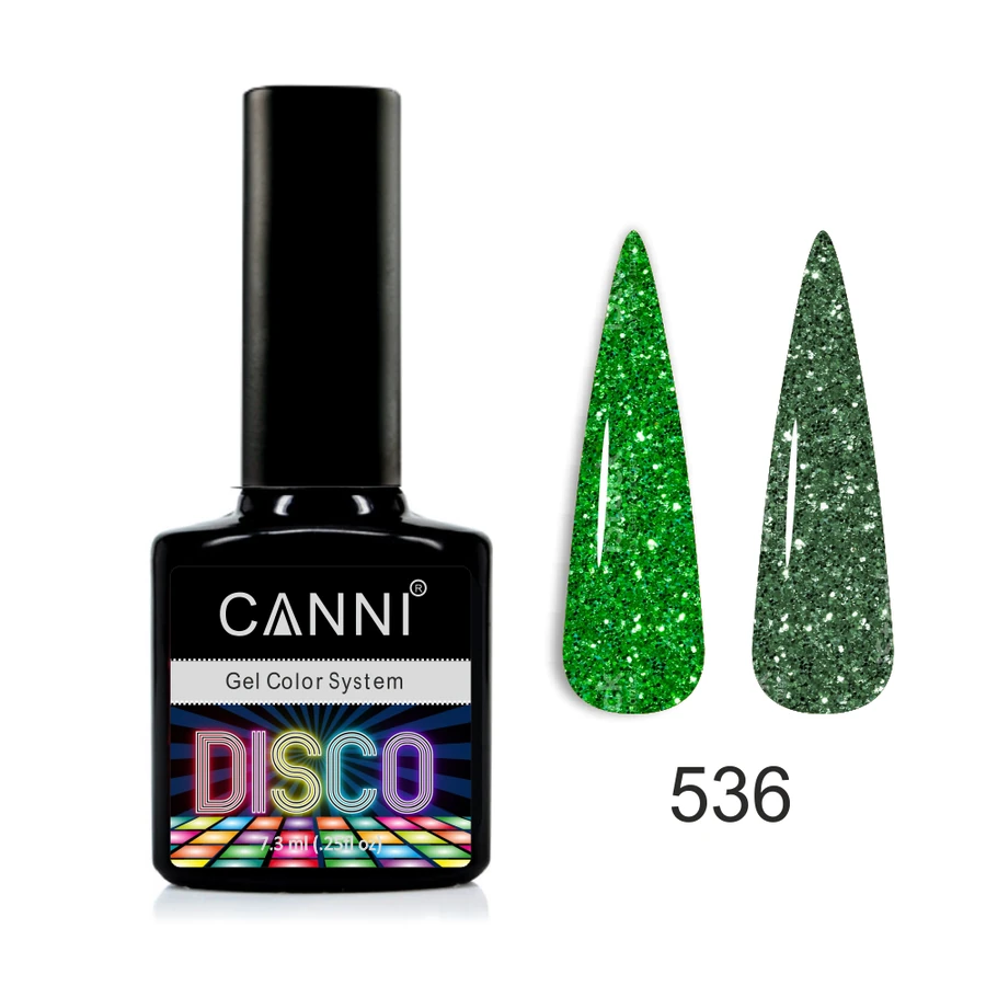 Гель-лак Canni Gel Polish Disco №536 соковитий зелений, світловідбивний