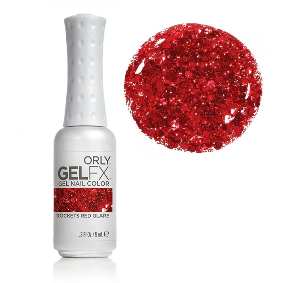 Гель-лак ORLY Gel FX Rockets Red Glare прозорий, з великими червоними шестикутниками та дрібними блискітками 9 мл