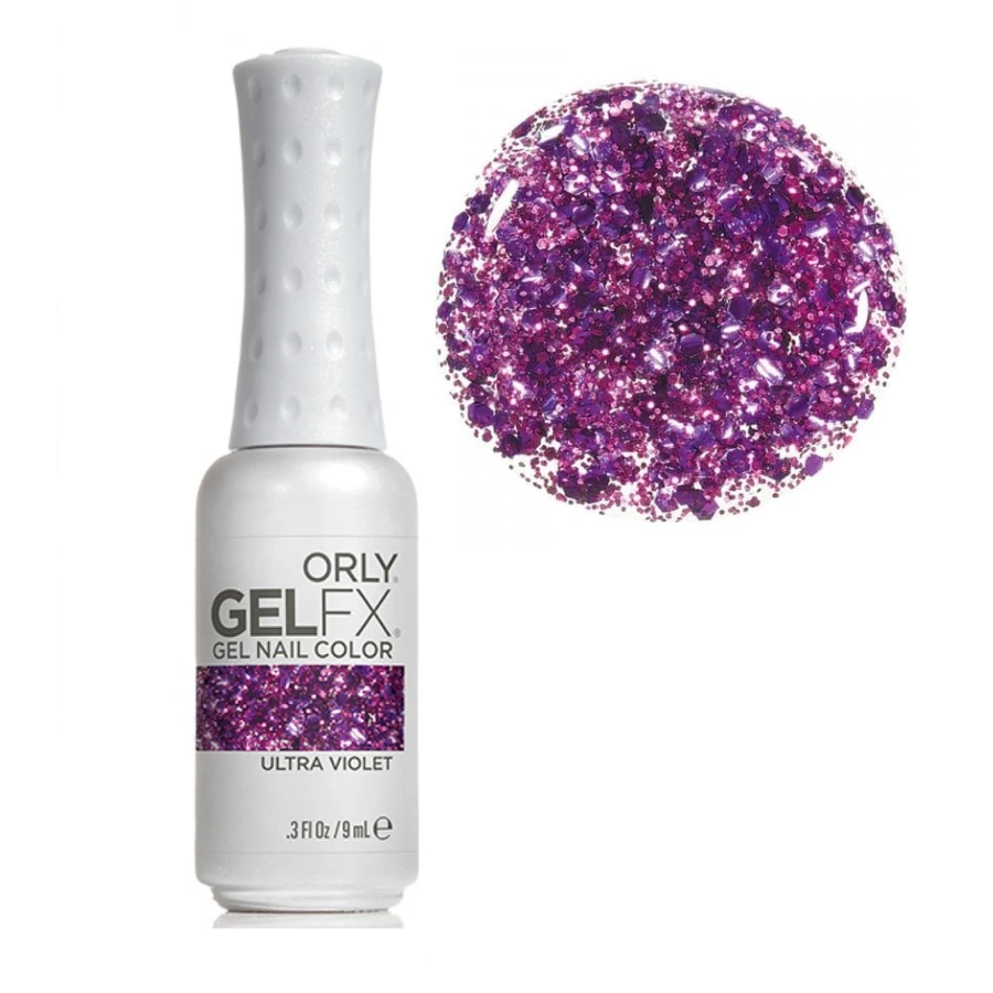 Гель-лак ORLY Gel FX Ultra Violet прозорий, з великими та дрібними фіолетовими шестикутниками 9 мл
