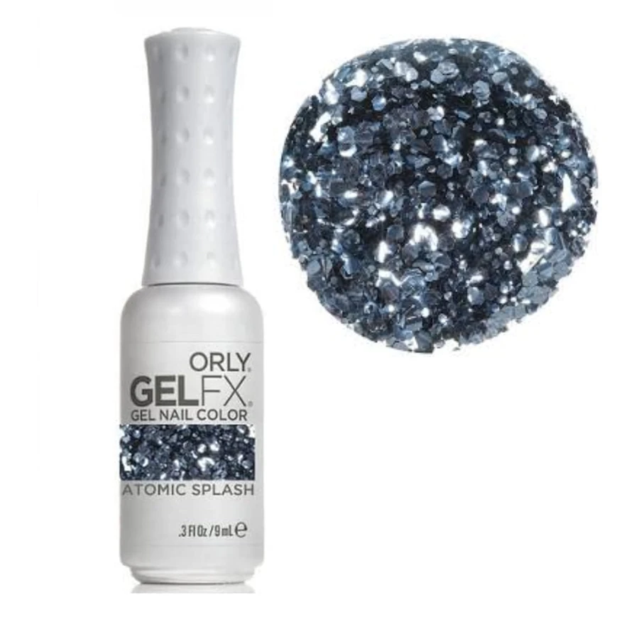 Гель-лак ORLY Gel FX Atomic Splash прозорий, з великими та середніми сталевими шестикутниками 9 мл