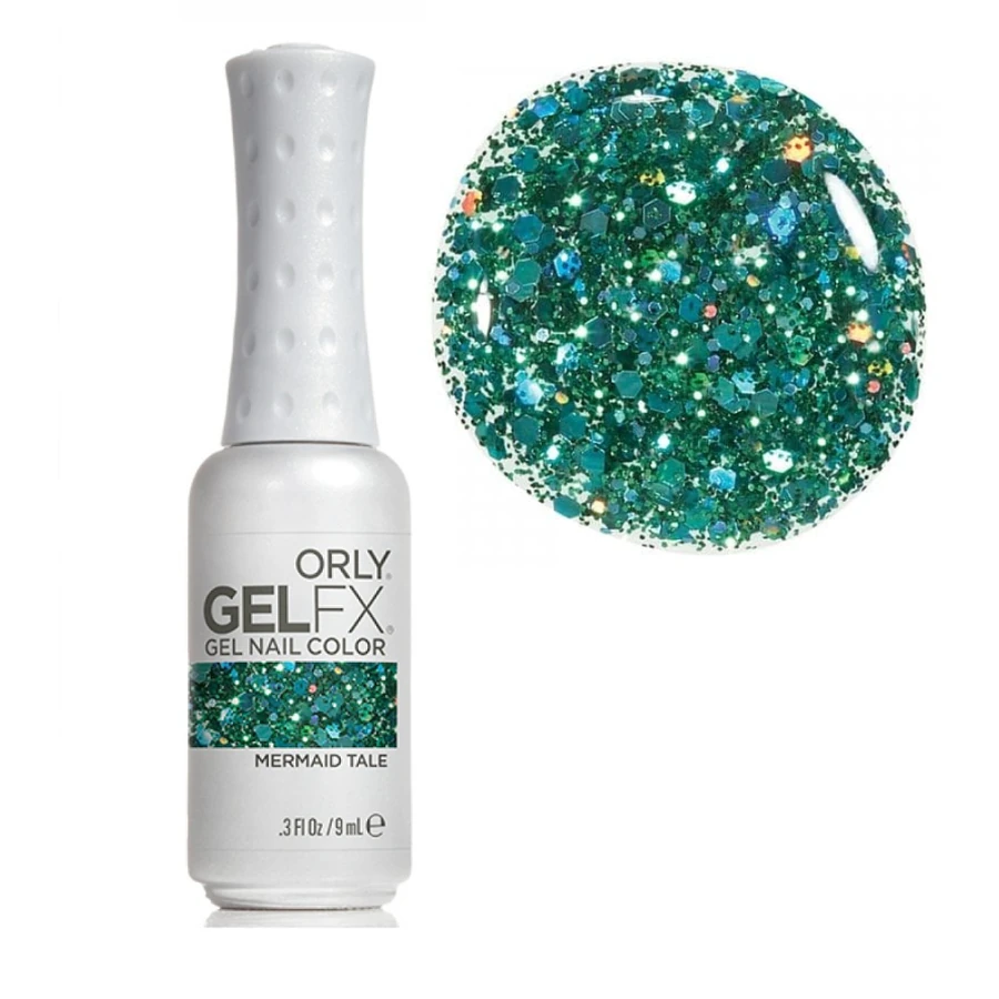 Гель-лак ORLY Gel FX Mermaid Tale прозорий, з великими та дрібними зеленими шестикутниками 9 мл