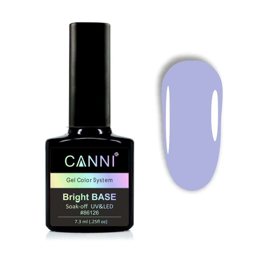 Кольорове каучукове базове покриття Canni Bright Base №654 лавандовий 7,3 мл