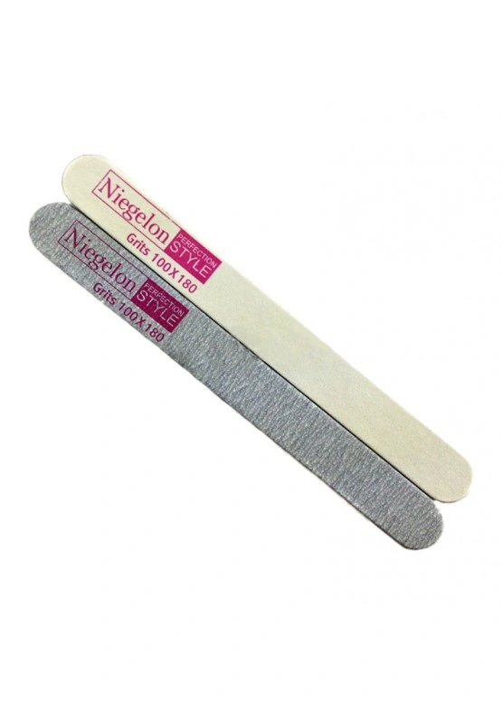 Набір пилок для штучних нігтів Niegelon Nail File Set  6-0551 100/180 грит прямі, сіра + біла 2 шт