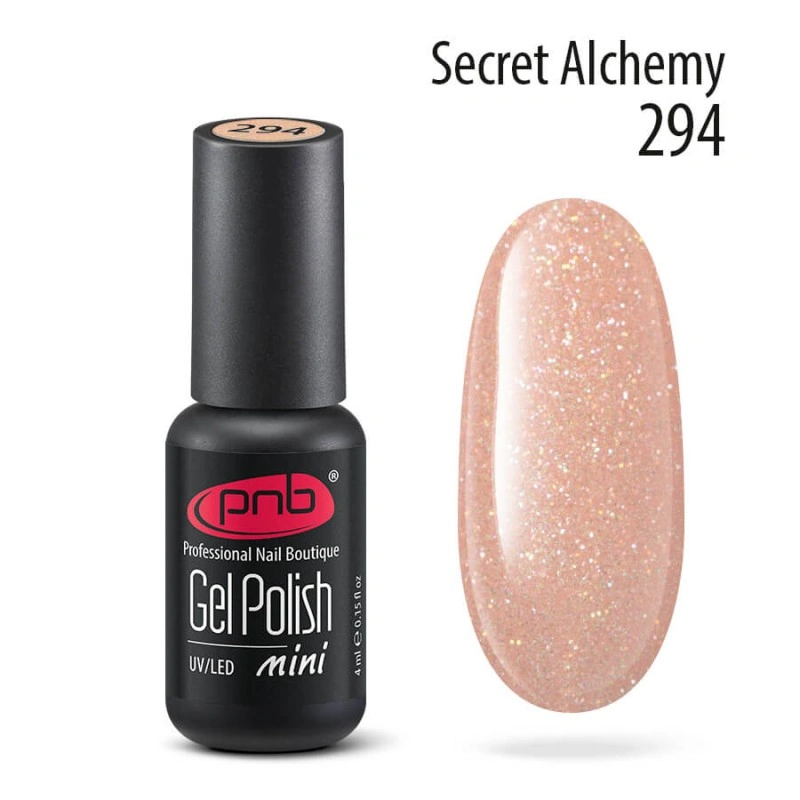 Гель-лак PNB Mini №294 Secret Alcheme бежево-персиковий, щільний шиммер 4 мл