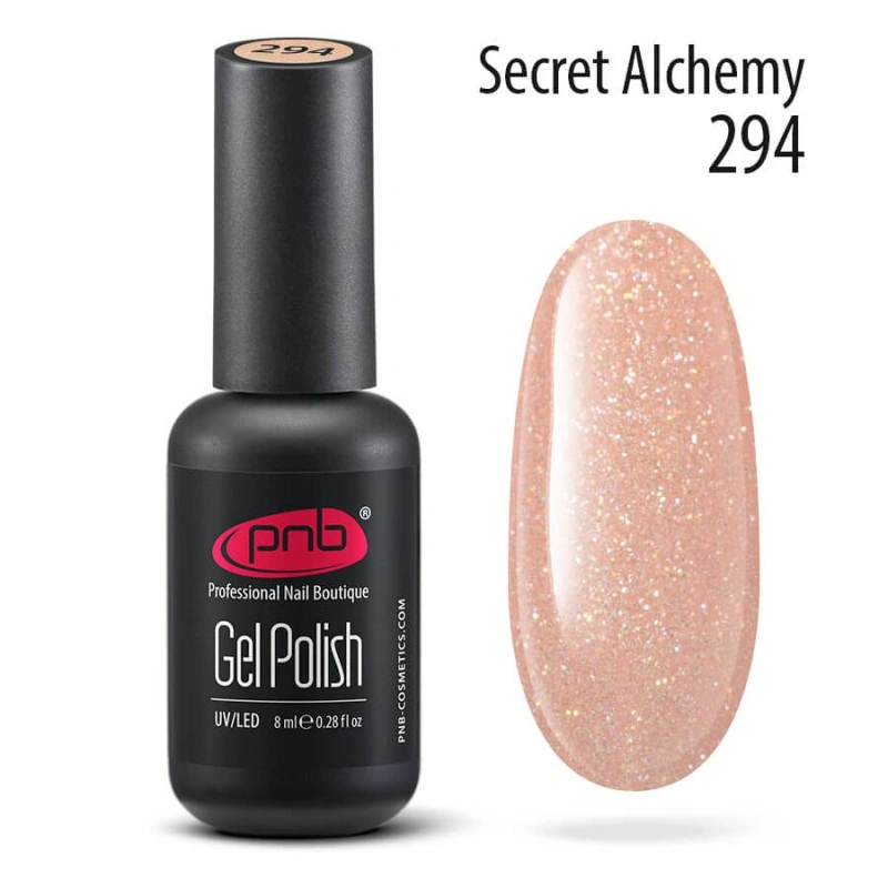 Гель-лак PNB №294 Secret Alchem ​​8 мл бежево-персиковий, щільний шиммер