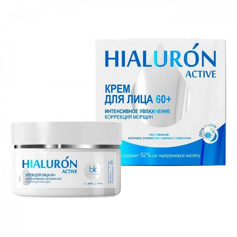 Крем для обличчя Белкосмекс Hialuron Active Крем для обличчя 60+ інтенсивне зволоження корекція зморшок 48 г