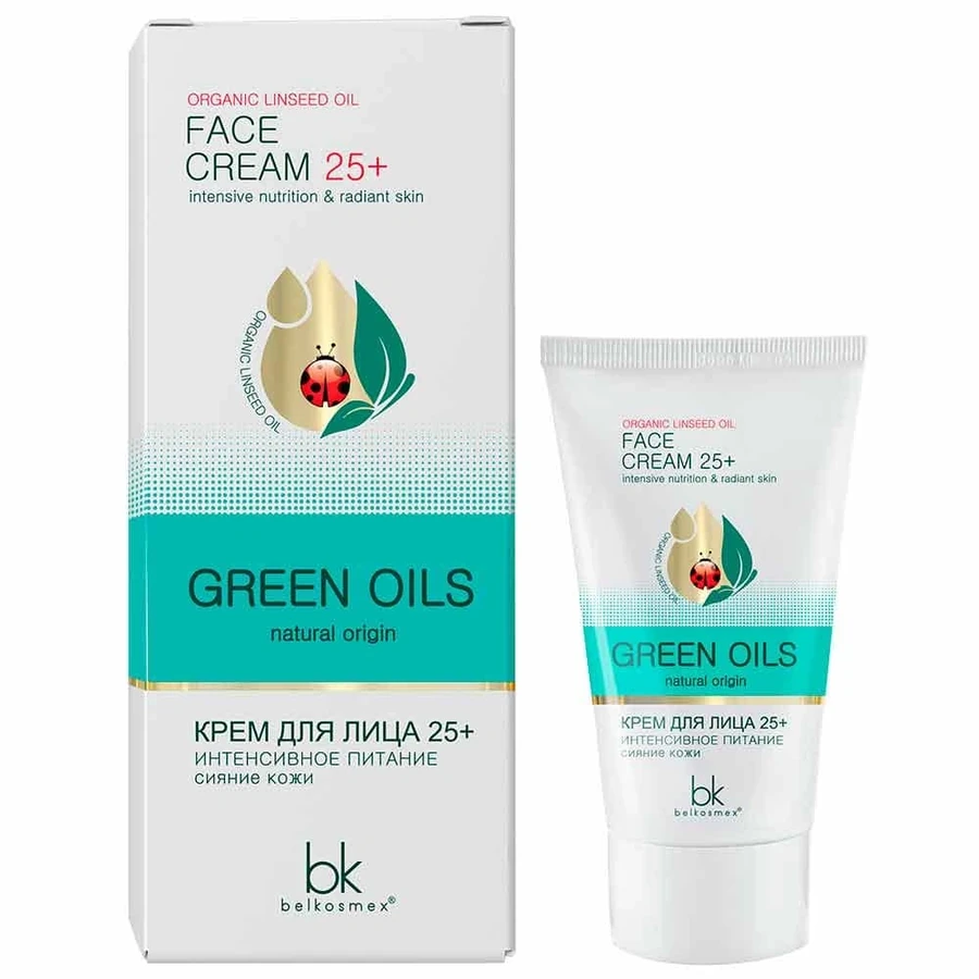 Крем Белкосмекс Green Oils 25+ Крем для обличчя інтенсивне харчування, сяйво шкіри 40 г