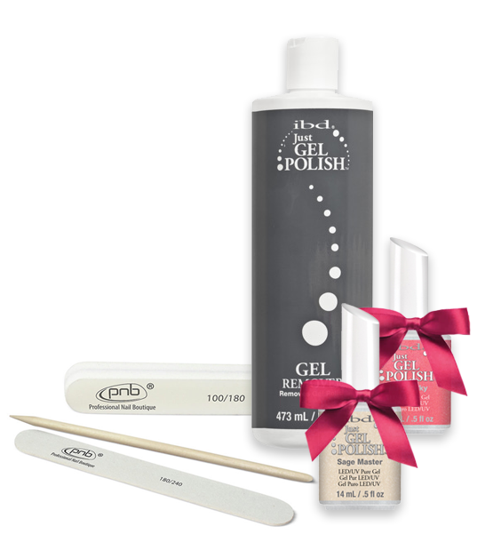 Акція! Ремувер для видалення гель-лаків IBD Just Gel Polish Remover 2 гель-лаки та набір для манікюру в подарунок 473 мл