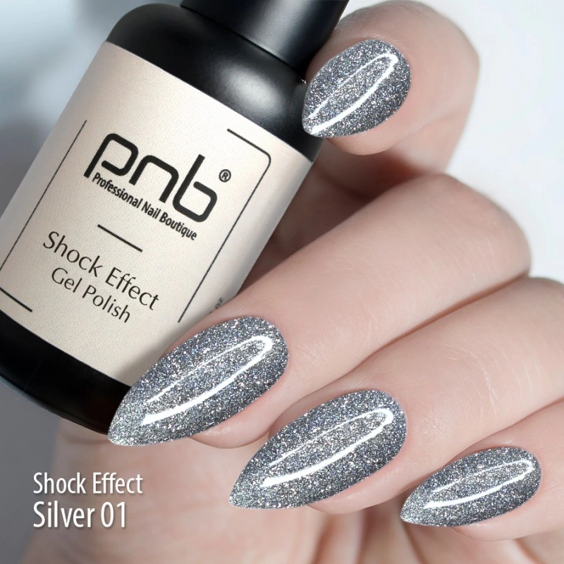 Гель-лак PNB Shock Effect 01 Silver срібло, насичений шиммер 8 мл