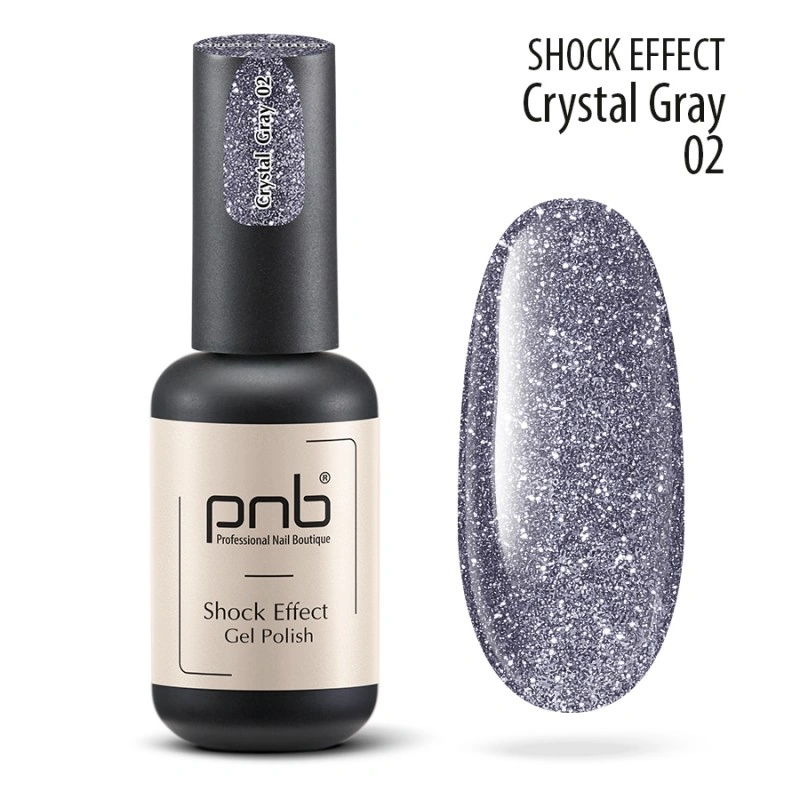 Гель-лак PNB Shock Effect 02 Crystal Gray кристалічний сірий, насичений шиммер 8 мл