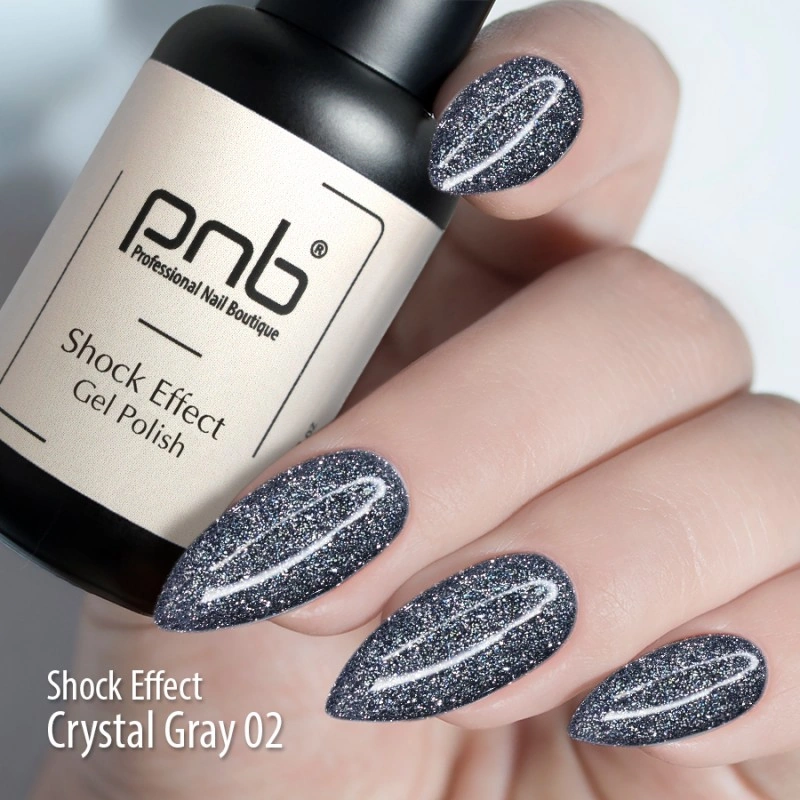 Гель-лак PNB Shock Effect 02 Crystal Gray кристалічний сірий, насичений шиммер 8 мл
