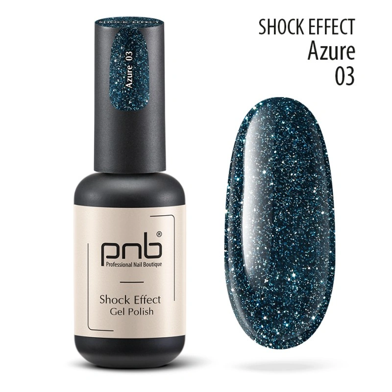 Гель-лак PNB Shock Effect 03 Azure блакитний, насичений шиммер 8 мл