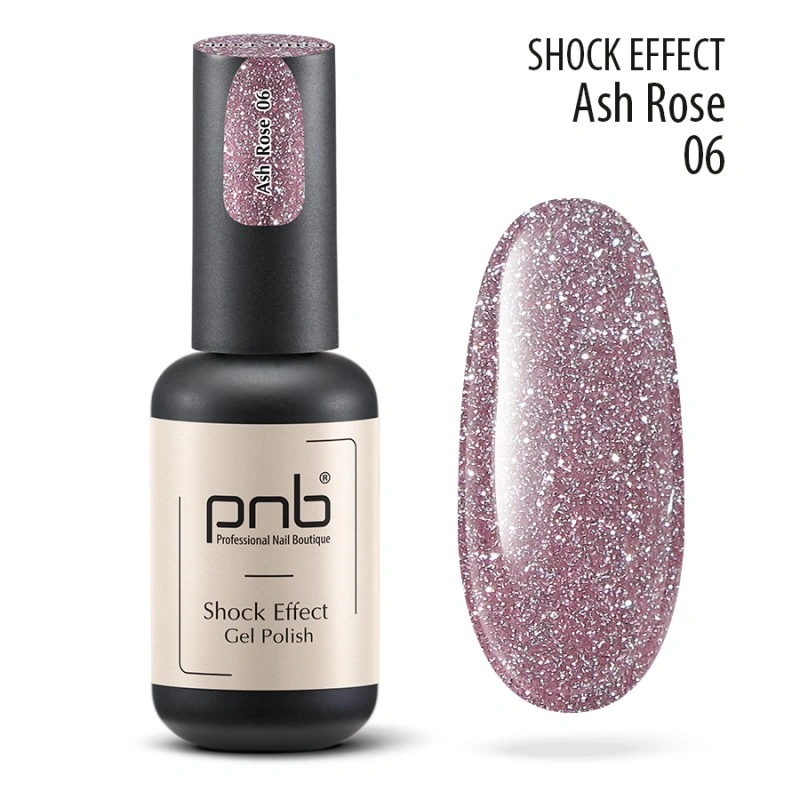 Гель-лак PNB Shock Effect 06 Ash Rose попелясто-рожевий, насичений шиммер 8 мл