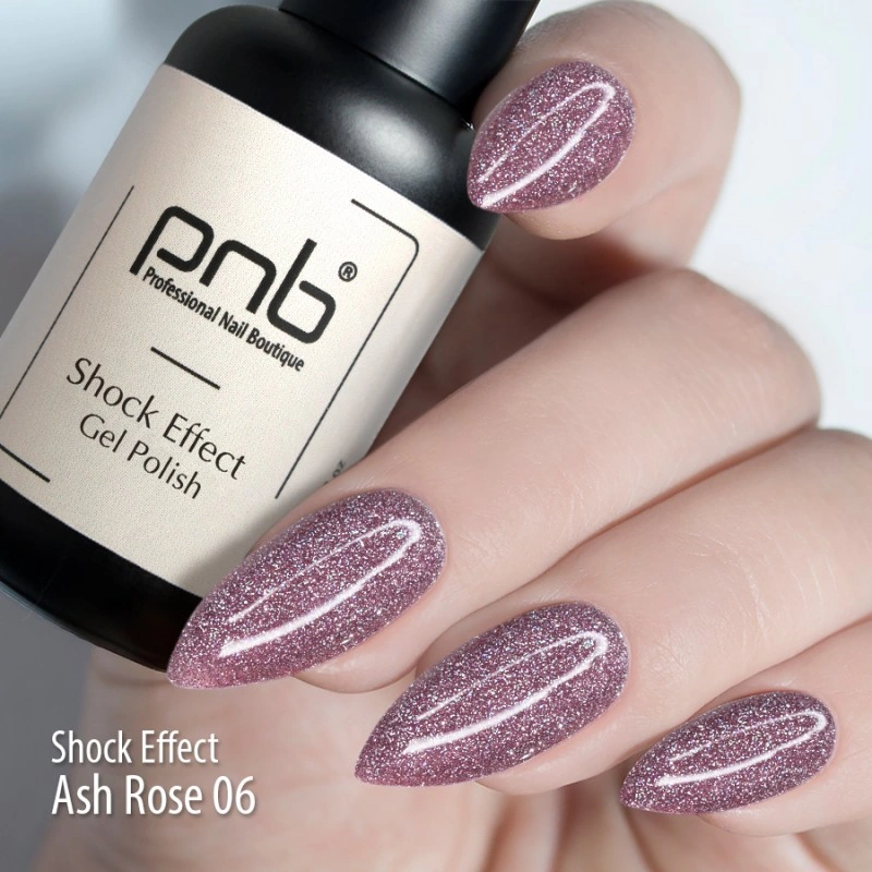 Гель-лак PNB Shock Effect 06 Ash Rose попелясто-рожевий, насичений шиммер 8 мл