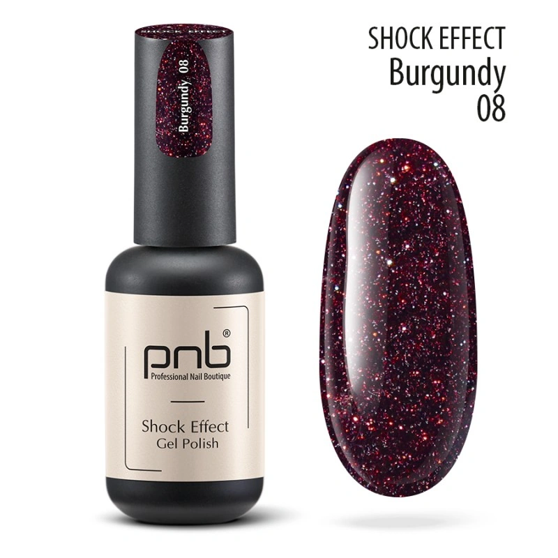 Гель-лак PNB Shock Effect 08 Burgundy бордо, насичений шиммер 8 мл