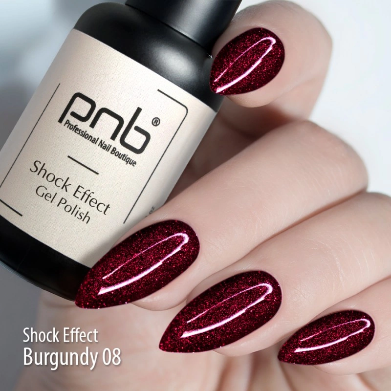 Гель-лак PNB Shock Effect 08 Burgundy бордо, насичений шиммер 8 мл